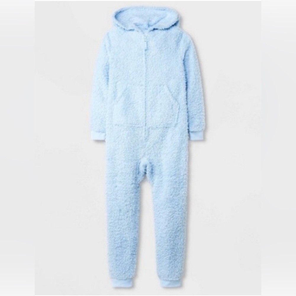 Cat & Jack Baby Blue Marshmallow Fleece Union Suit One Piece,Pockets/Hood/Zipper